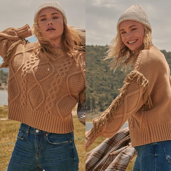 Vici Sweaters - WARMS MY SOUL CABLE KNIT FRINGE SWEATER